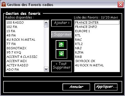 DS-WebRadioTV - Gestion des favoris Radios